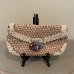 Express Straw And Leather Clutch Bag